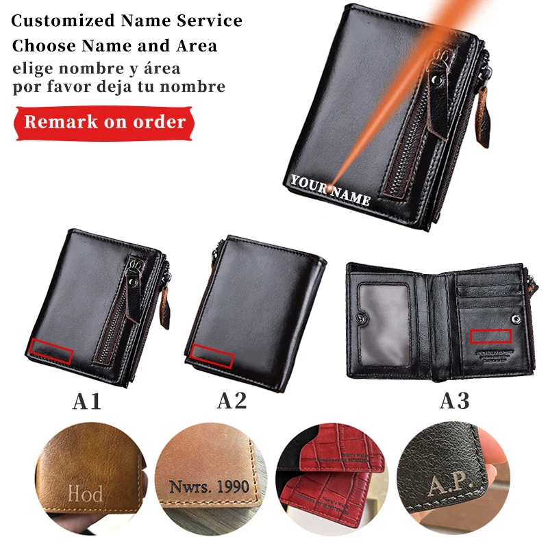 Engraving Name Credit Card Holder Wallet Custom Leather Men Gifts  Black Wallets Vintage Luxury Small Slim Thin Zipper Wallet