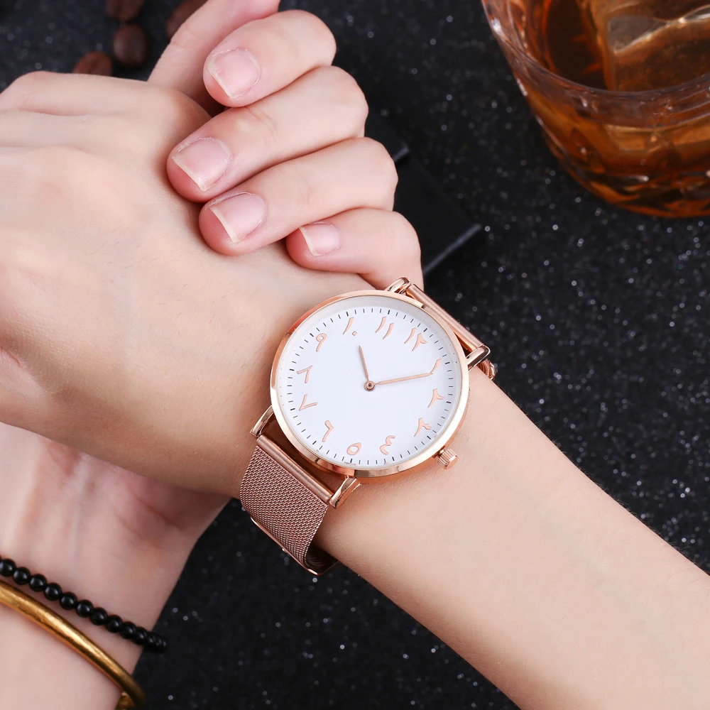 Fashion Arabic Watches Women Watches Stainless Steel Quartz Wristwatches Luxury Women Rose Gold Watch Ladies Watch Montre Femme