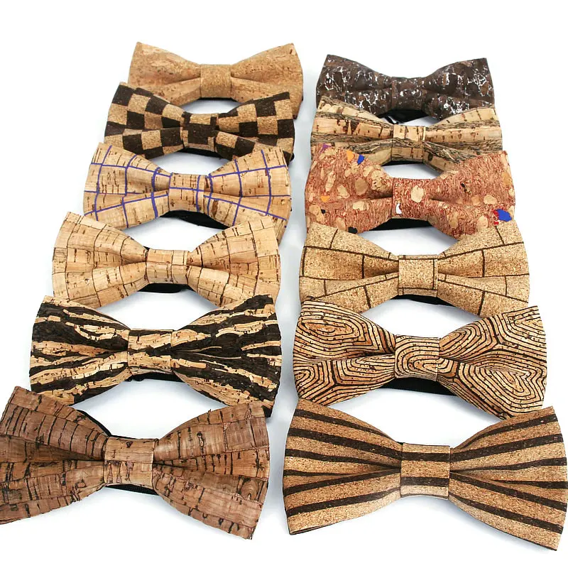 

Brand New Luxury Cork Wood Men's Bow Tie Wooden Stripe Bow Ties Handmade Plaid Bowtie For Men Wedding Party Accessories Neckwear