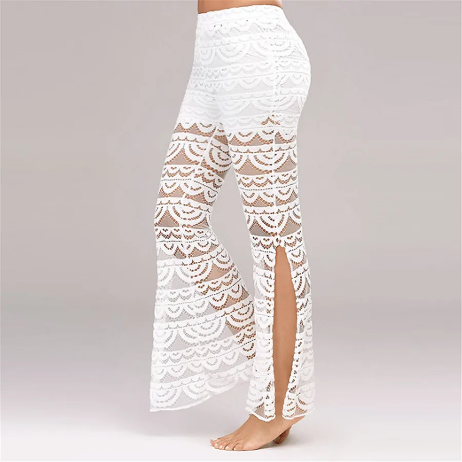 Sexy Lace Pants for Women Semi Transparent Pants for Dance Beacch Boho Party Pants Translucent