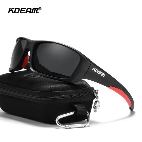 KDEAM Gafas deportivas de alta gama TR90 gafas de sol polarizadas hombres senderismo pesca gafas de sol con estuche con cremallera