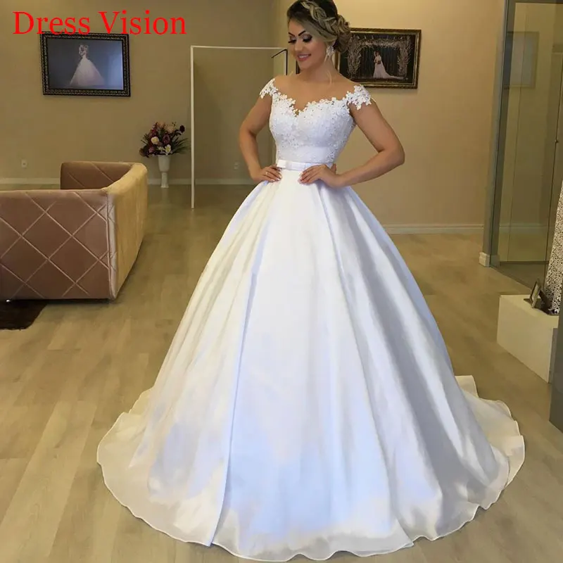 

Vestidos De Novia свадебное платье Lace Tulle O-neck Wedding Dresses Cap Sleeves Robe De Soirée De Mariage Wedding Gown