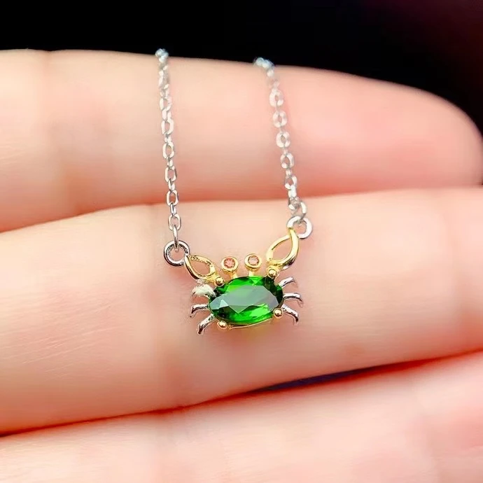 

KJJEAXCMY fine jewelry 925 sterling silver Natural Diopside Women's trendy fashion Crab gem pendant necklace Gift Birthday Part