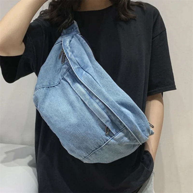 Sac à Bandoulière Unisexe en Denim de Grande Capacité, Sacoche Hip Hop Solide avec Ceinture pour Documents, Nouvelle Collection pour Fille et Femme