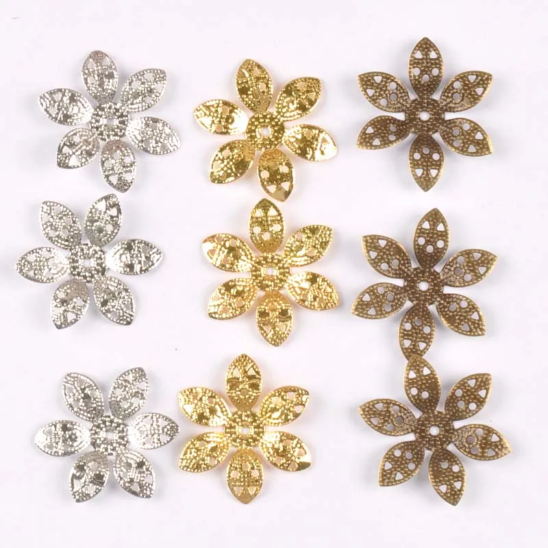 24mm 20Pcs Metal Crafts Flowers Connectors Wraps Filigree For Jewelry Making Pendants DIY Scrapbooking Decoration yk0762-7