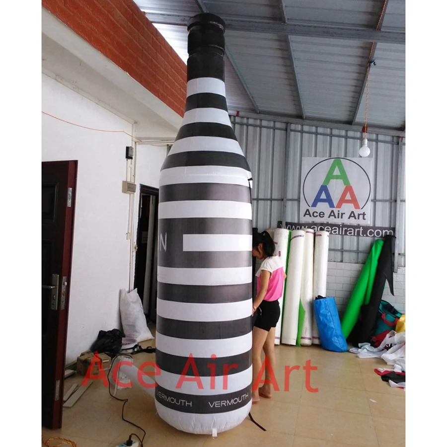 Factory Directly Inflatable Wine Bottle Model With Black And White Stripes For Trade Show/Exhibition/Advertising  Made In China