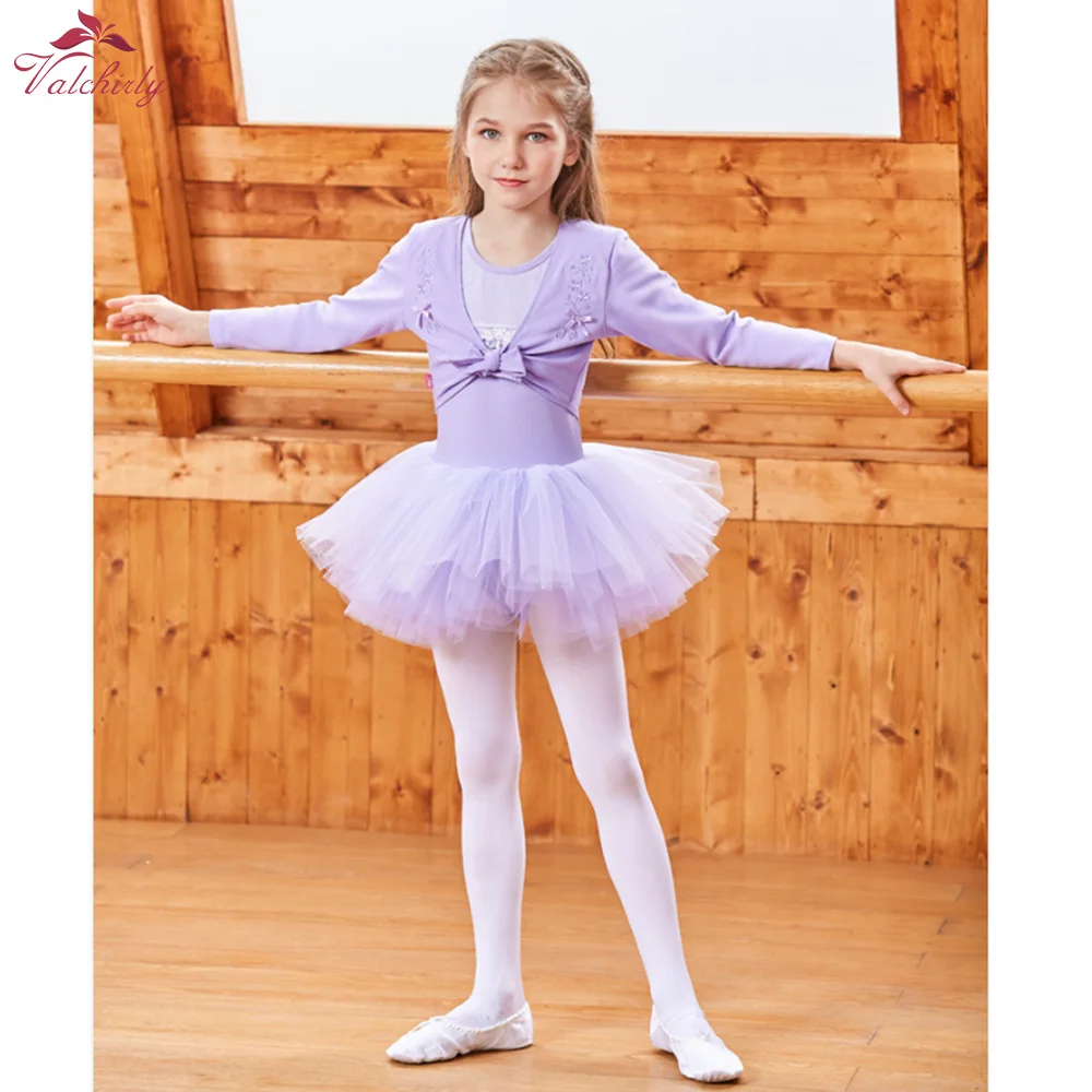 Girls Dance Ballet Warm-up Cardigan Dress Kid Gymnastics Costume Jacket Long Sleeve Crossover Wrap Tops Leotards