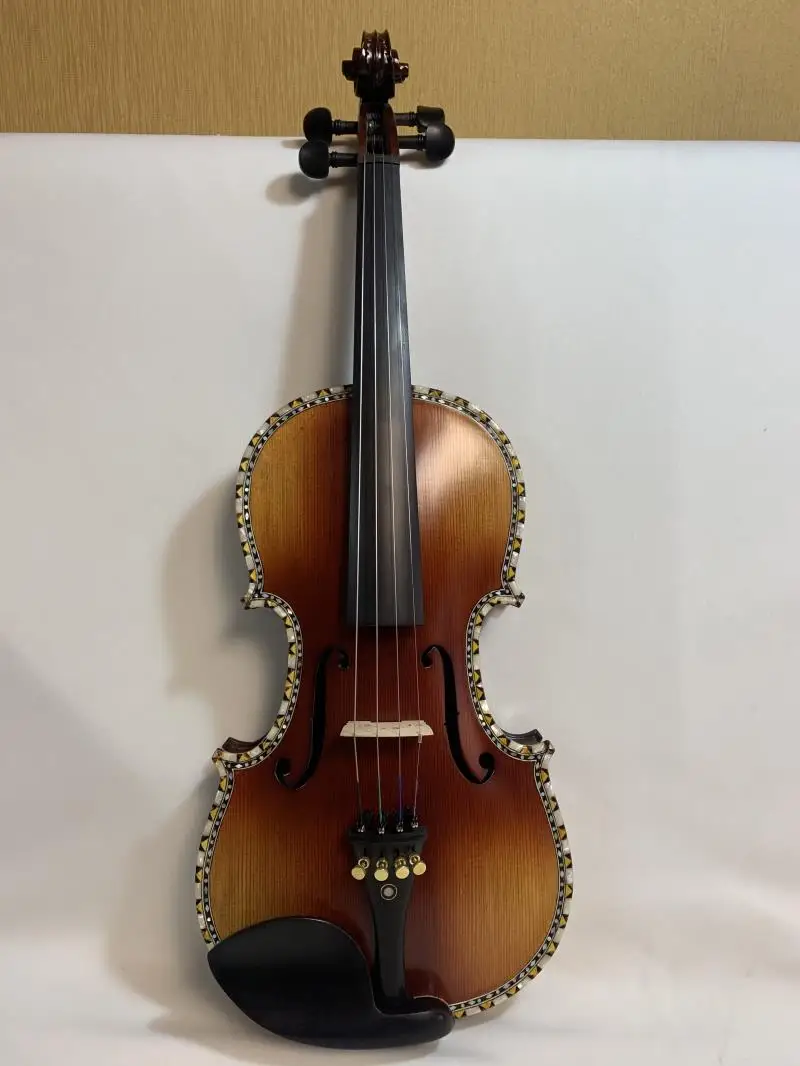 Strad style SONG master 4 strings 4/4 3/4 1/2 bird's eye wood 4/4 violin,inlay shell and carving rib One-piece Flame Maple Back