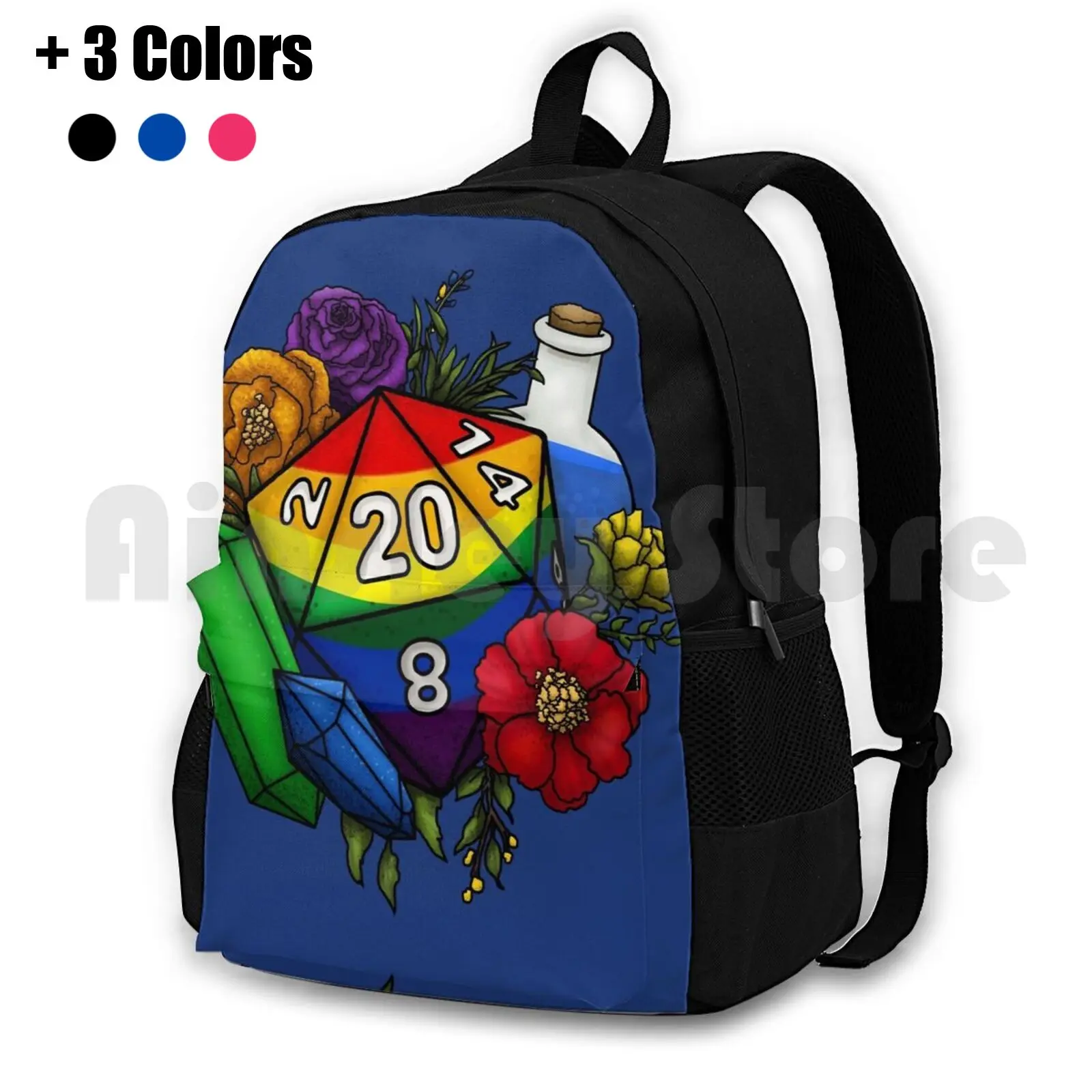 Pride Rainbow D20 Tabletop Rpg Gaming Dice Outdoor Hiking Backpack Riding Climbing Sports Bag D20 D D Dnd And Tabletop Gaming