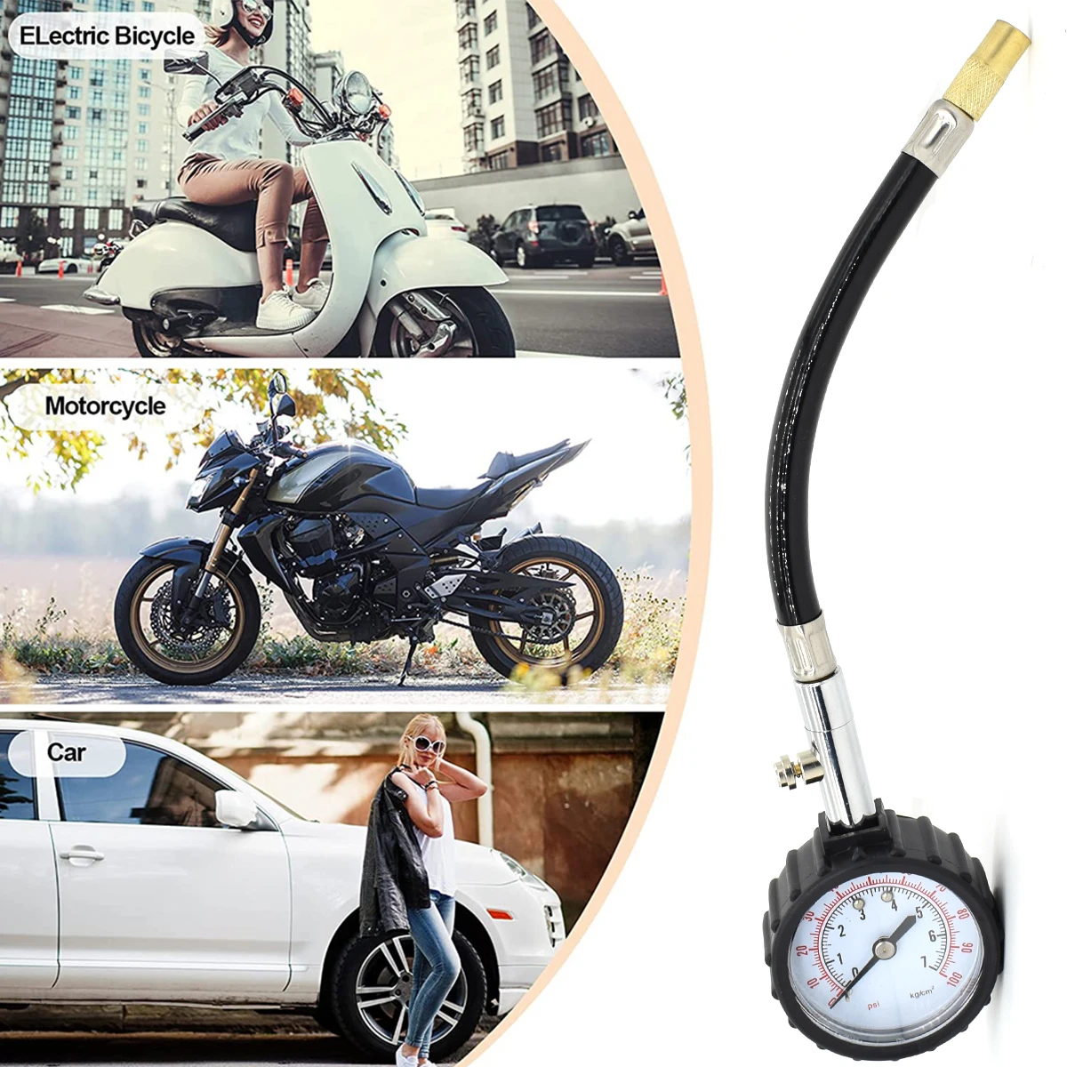 Misuratore di pressione per pneumatici a tubo lungo per Auto 0-100psi monitoraggio del Tester di pressione dell\'aria per pneumatici ad alta