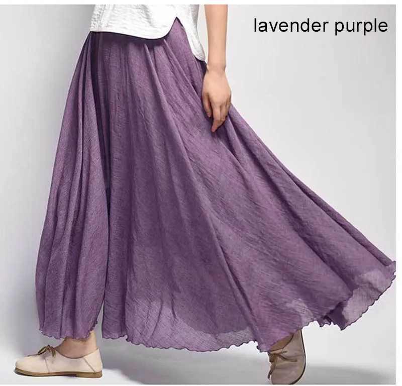 Jupe Maxi en lin pour femmes, élégante, taille haute, décontractée, élastique, 2 couches, 20 couleurs, SK53, été, 2023