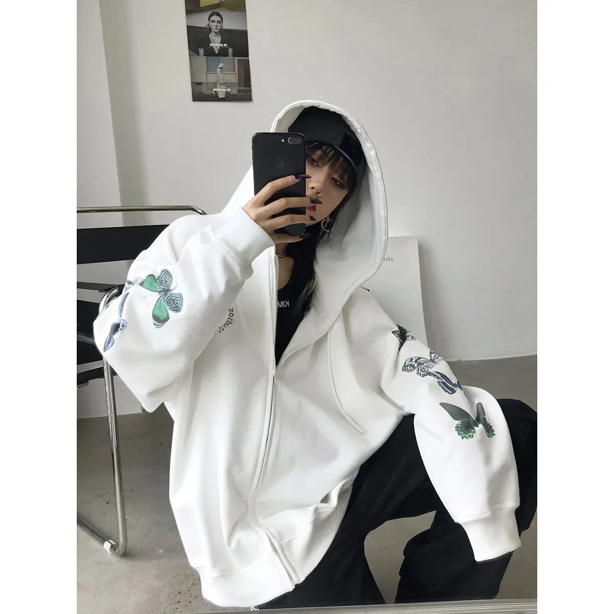 Butterfly Aesthetic Print Streetwear Long Sleeve Hoodies Women Loose Casual Harajuku Joggers Korean Style Sportswear Goth Female