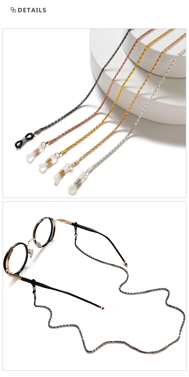 Modische Lesebrillenkette für Damen, Metall-Sonnenbrillenschnüre, Brillenband, Haltegurte, Brillenhalter – Detail 4