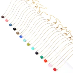 New Fashion Jewelry Women's Exquisite Gift Square Cut Stone Pendant Color 18k Gold-plated Waterproof Stainless Steel Necklaces