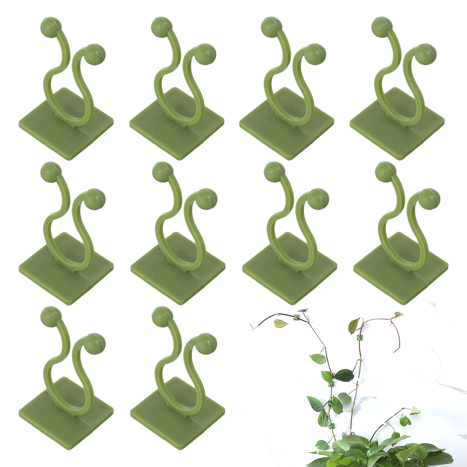 10pcs Plant Climbing Wall Fixture Clips Green Invisible Vines Self Adhesive Sticky Hook Fixer Support Holder Home Decoration