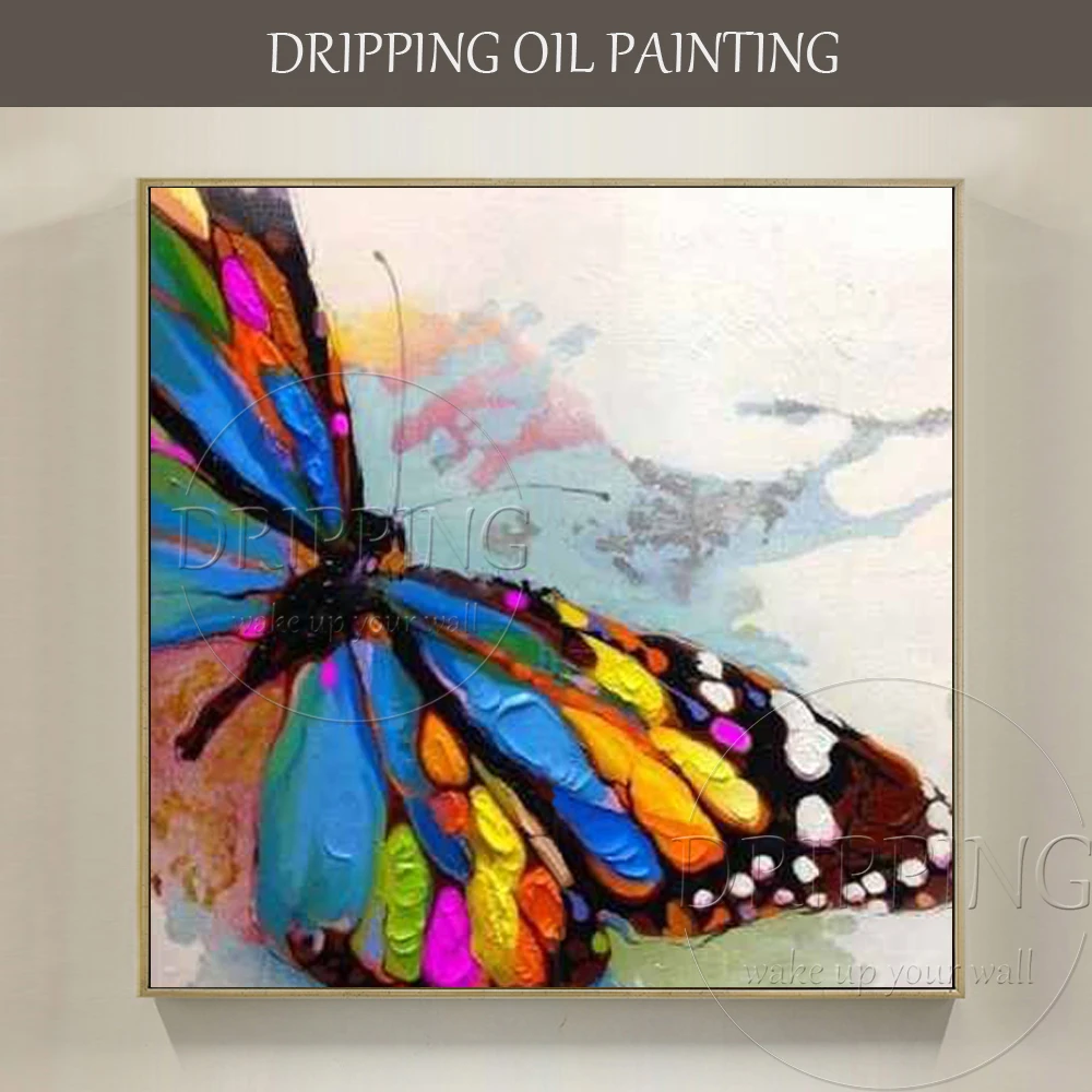 Professional Artwork Hand-painted High Quality Animal Butterfly Acrylic Painting on Canvas Colorful Insect Butterfly Painting