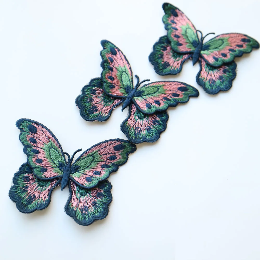 3pc/lot butterfly embroidery patches for clothing DIY animal embroidered parches appliques for jackets decoration parch ropa