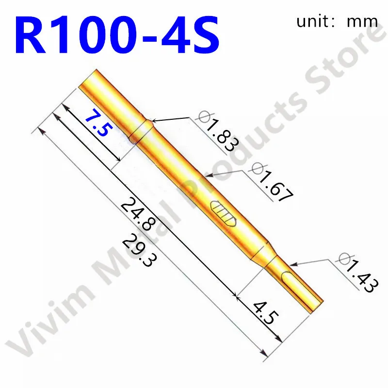 20/100PCS R100-4S Test Pin P100-B1 Receptacle Brass Tube Needle Sleeve Seat Solder Connect Probe Sleeve 29.2mm Outer Dia 1.67mm