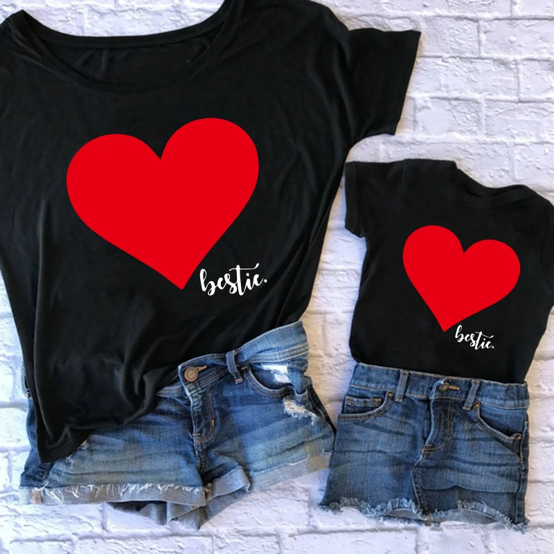 LOVE Print Family matching clothes Cotton T-shirt Short Tops Tees Family Look kawaii daughter Summer Mommy Mom and Me Clothes