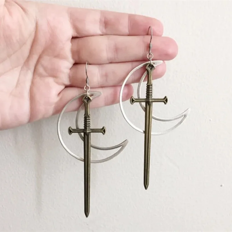 Gothic Blood Sword Earrings Ring Sword Classic Eardrop Big Sword Statement Mystical Classical Halloween Jewellery Women Gift