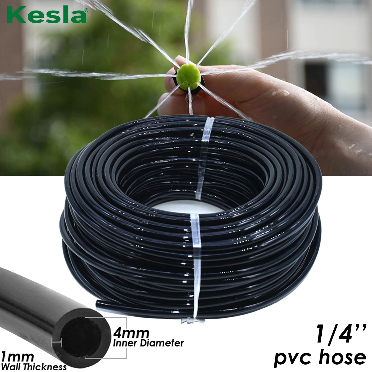 KESLA 10m-30m Watering Hose 1/4\'\' Garden Drip Tubing Pipe 4/7mm PVC Hose Irrigation Systems Kits for Greenhouses Lawn Balcony