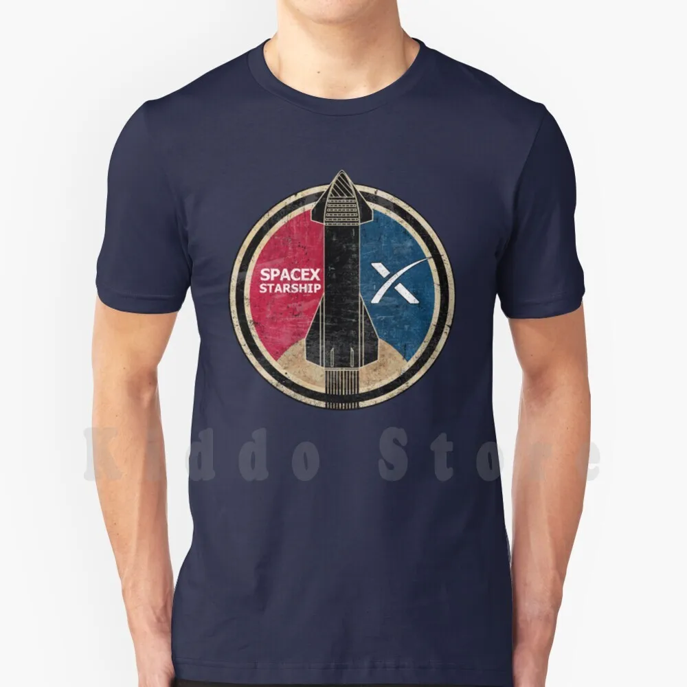 Camiseta con estampado de insignia de Spacex Starship para hombre, camiseta nueva de algodón, camiseta vintage Rocket Bgalaxy Rapaz Moon Musk Space Blue Galaxy