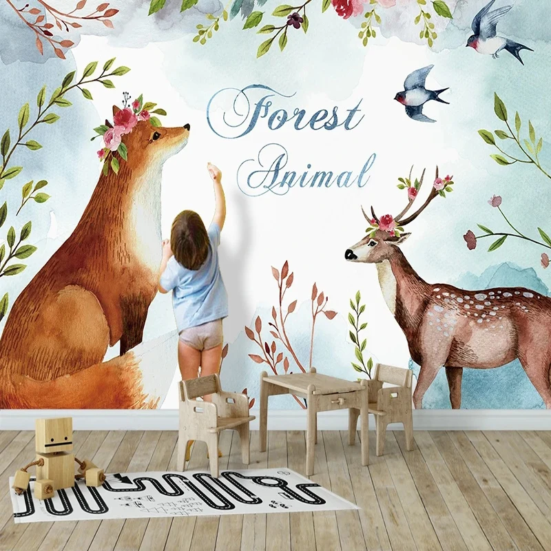 

Custom Mural Wallpaper 3D Hand Painted Forest Animal Elk Background Wall Home Decor Children's Bedroom Papel De Parede Infantil