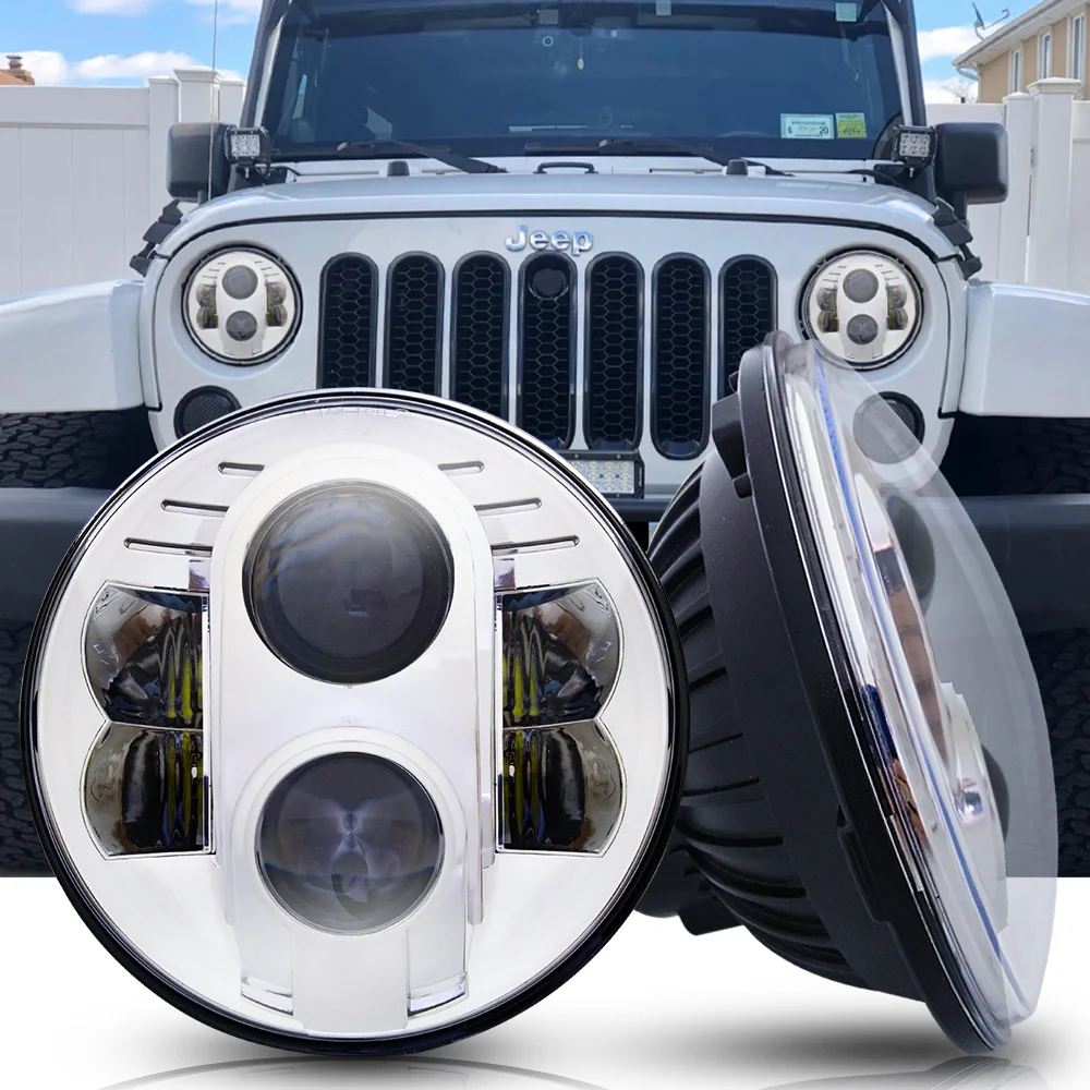 

7 ''светодиодные фары для джип Вранглер 80 Вт 8000lm 12v герметичные направленного света светодиодный проектор фары для Ленд Ровер defender 90 и 110
