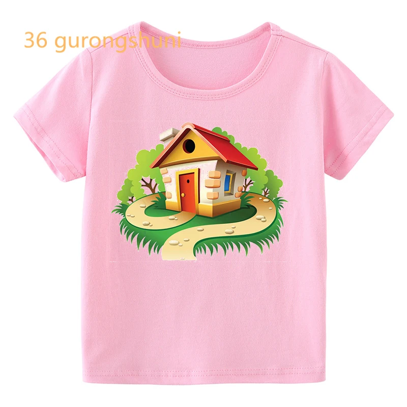 boy t shirt for girls tops girl pink cartoon mushroom old house graphic tee children boys-clothing kids clothes girl 8 to 12