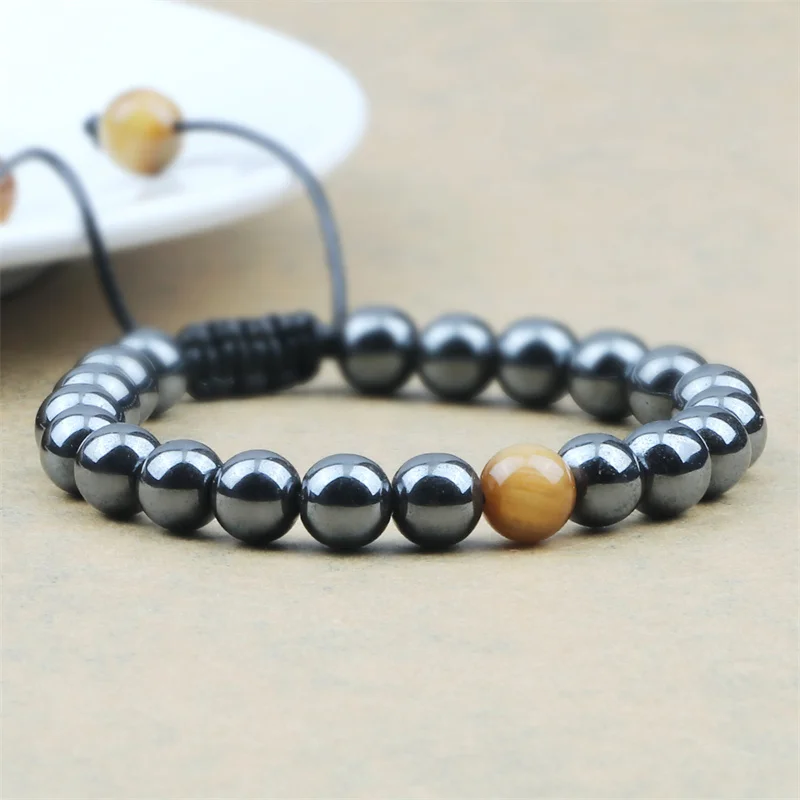 Natural Tiger Eye Stone Bracelets Men 8mm Hematite Beads Health Protection Braided Bracelet for Women Jewelry Handmade Pulsera