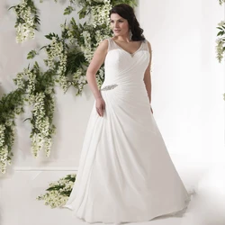 Sexy Trouwjurk Plus Size Dubbele V-hals Mouwloze Kralen Pailletten Mermaid Bridal Jurken Voor Grote Vrouwen Vestido De Noiva