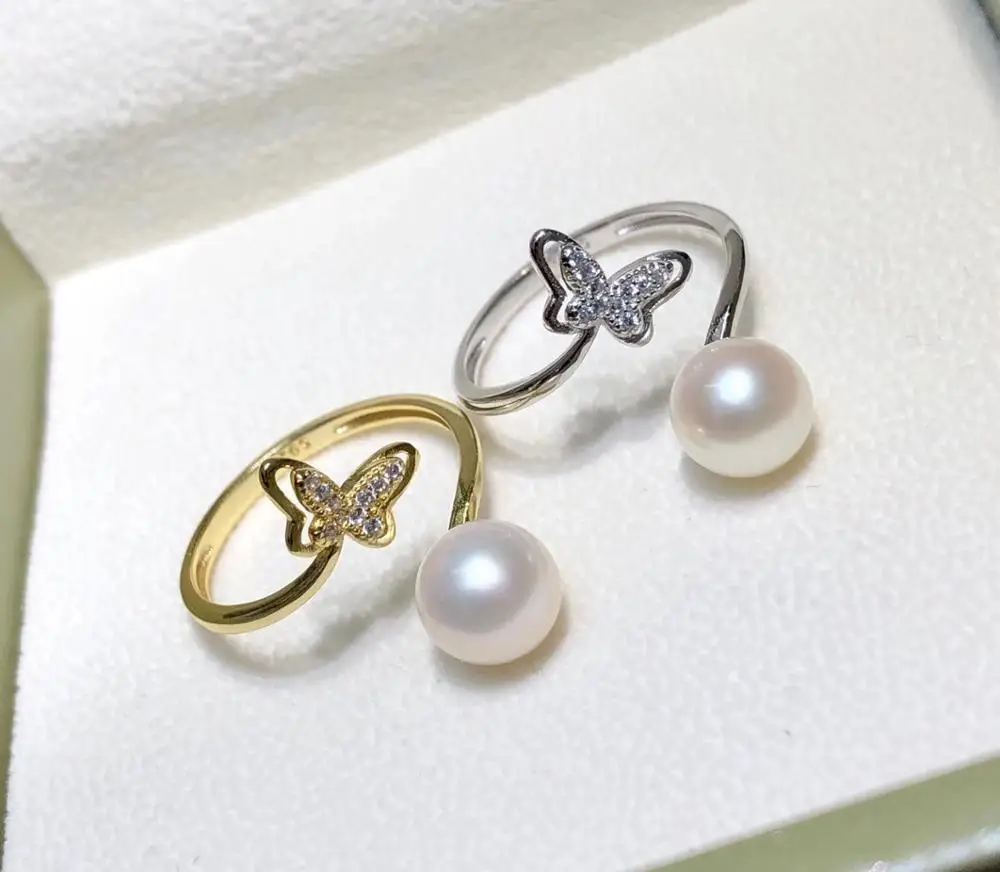 

Butterfly 925 Sterling Silver Adjustable Ring Settings Findings Mountings Parts for Pearl Corals Jade Crystal, 5pcs/lot