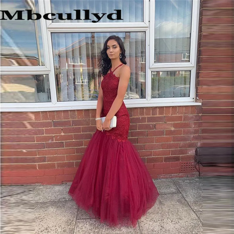 Elegant Red Lace Mermaid Evening Dresses Long 2023 With Appliques Formal Prom Party Gowns For Women Plus Size robe de soiree