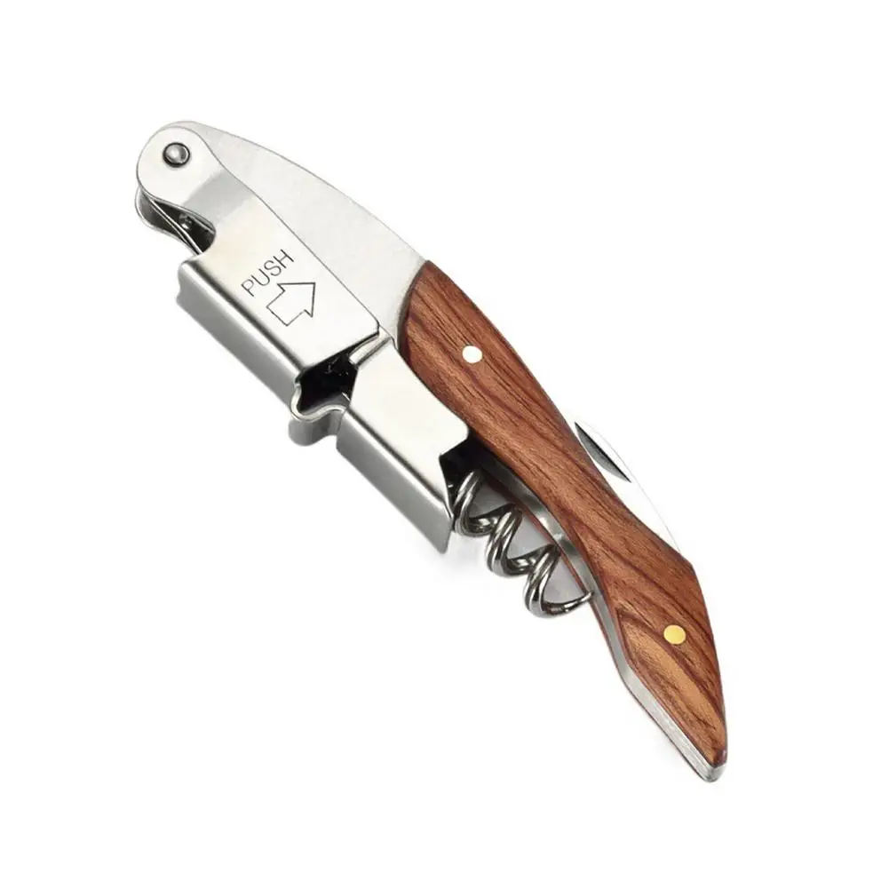 Rosewood Wood Handle Stainless Red Wine Corkscrew Double Hinge Waiters Corkscrew Wine Bottle Opener For Bartenders