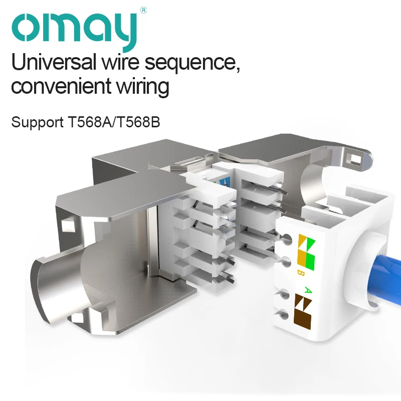 OMAY RJ45 CAT8 Cat7 CAT6A Tool-Less STP Shielded Keystone Jack Module,Self-Locking CAT6 CAT5E Zinc Alloy Network Coupler Adapter