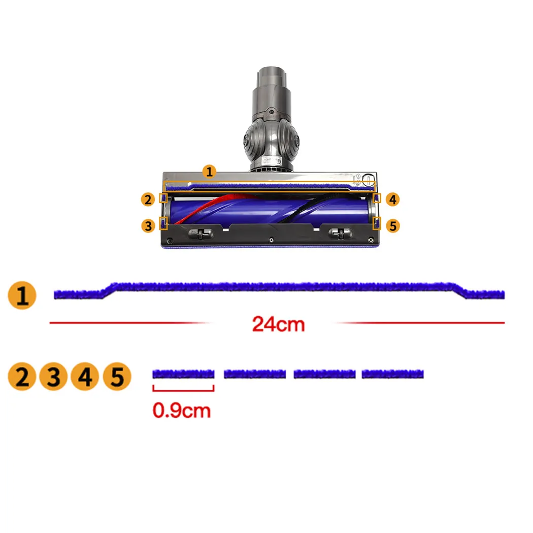 5PCS Soft Fur Strips Deformaing Prevention Replacement For Dyson V6 V7 Series Vacuum Head Cleaner Direct Drive Head Spare Parts