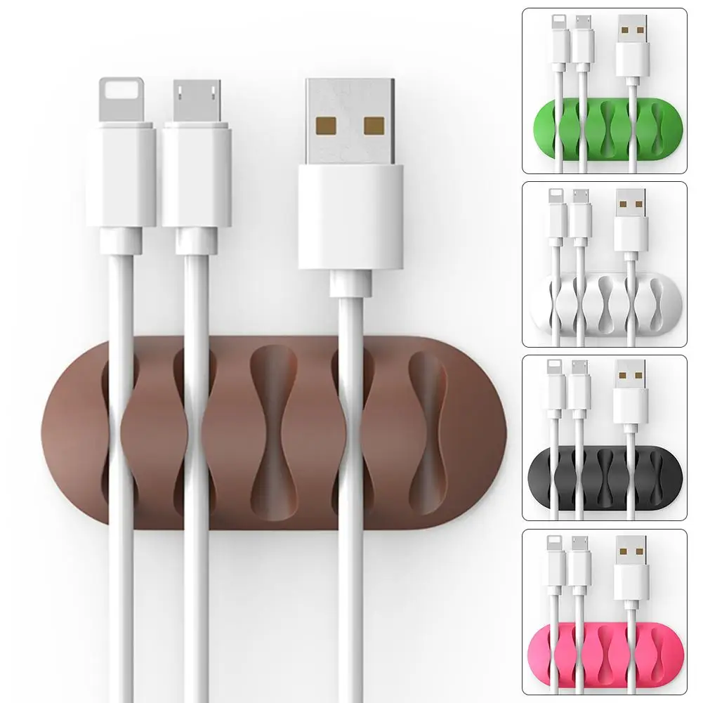 1pcs USB Cable Organizer Wire Winder Earphone Holder Cord Clip Office Desktop Phone Cables Silicone Tie Fixer Wire Management