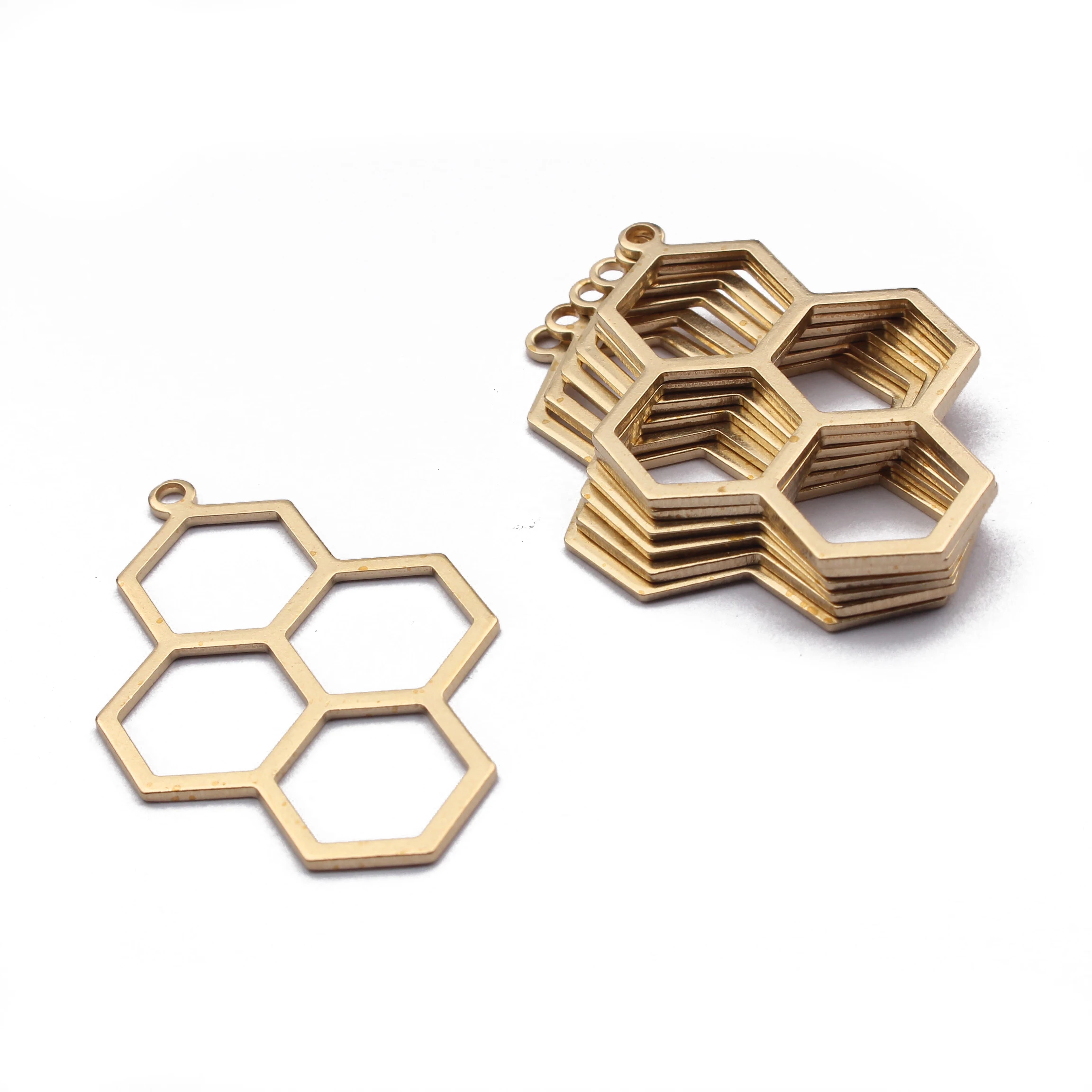 10pcs Raw Brass Geometric Honeycomb Charms Hanging Earrings Frame Charms Pendant For DIY Jewelry Findigns Making