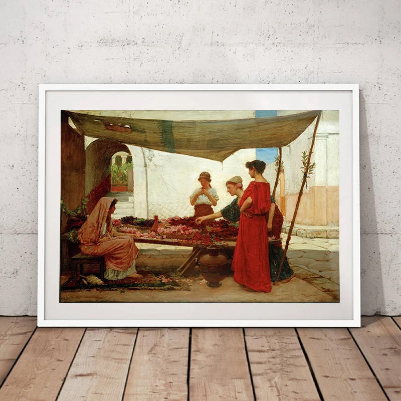 Citon William Waterhouse《A Grecian Flower Market》Canvas oil painting World Famous Artwork Poster Picture Decor Home Decoration