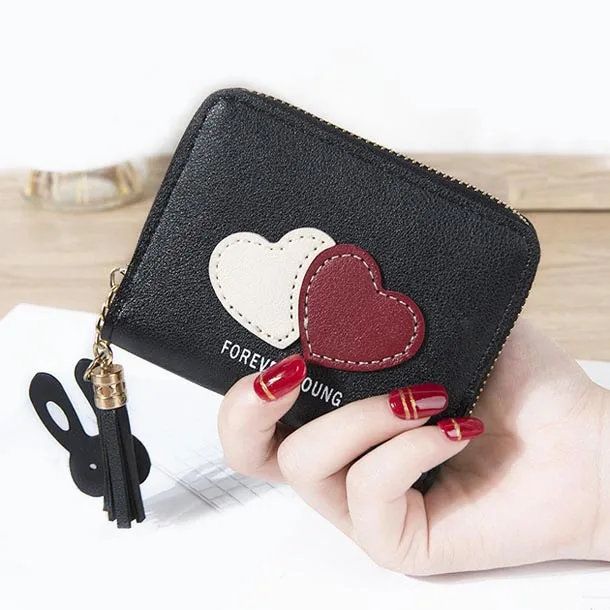 

Women Wallet Card Holder Tassel Zipper Lady Heart Coin Purse Woman Wallets Purses Pocket Bag Moneybags Poucht Mini Bags Billfold