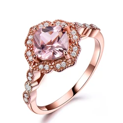 Nano Morganite Rings 925 Sterling Sliver Ring Rose Gold Plated 5A Zircon Beautiful Woman's Acessories