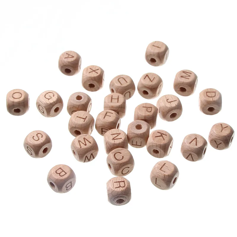 10pcs/lot 10mm 12mm Natural Letter Wood Beads Square Beech Alphabet Loose Spacer Beads For Jewelry Making Diy Necklace Bracelet