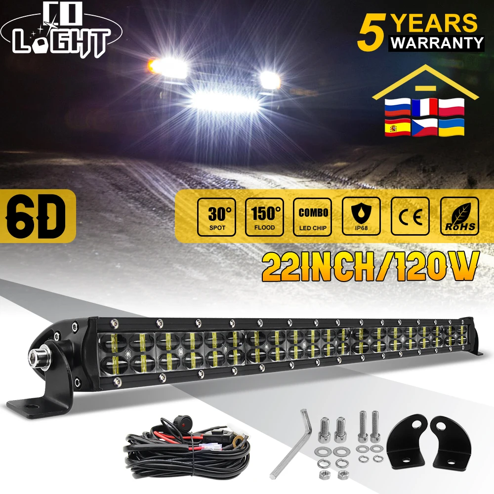 CO LIGHT 6D 22inch 15000LM Offroad Led Light Bar Spot Flood Combo Beam 2-Rows 4x4 ATV Led Work Light 12V 24V for Boat SUV UAZ