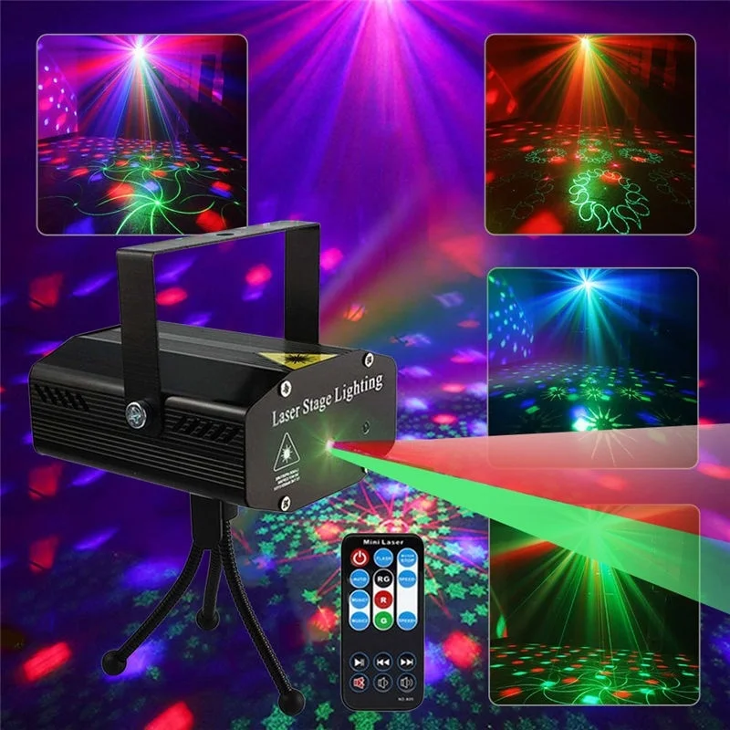 Portable Remote Control LED Stage Light DJ Disco Light Projector Laser Lights Sound Activated Flash For Christmas Party Wedding