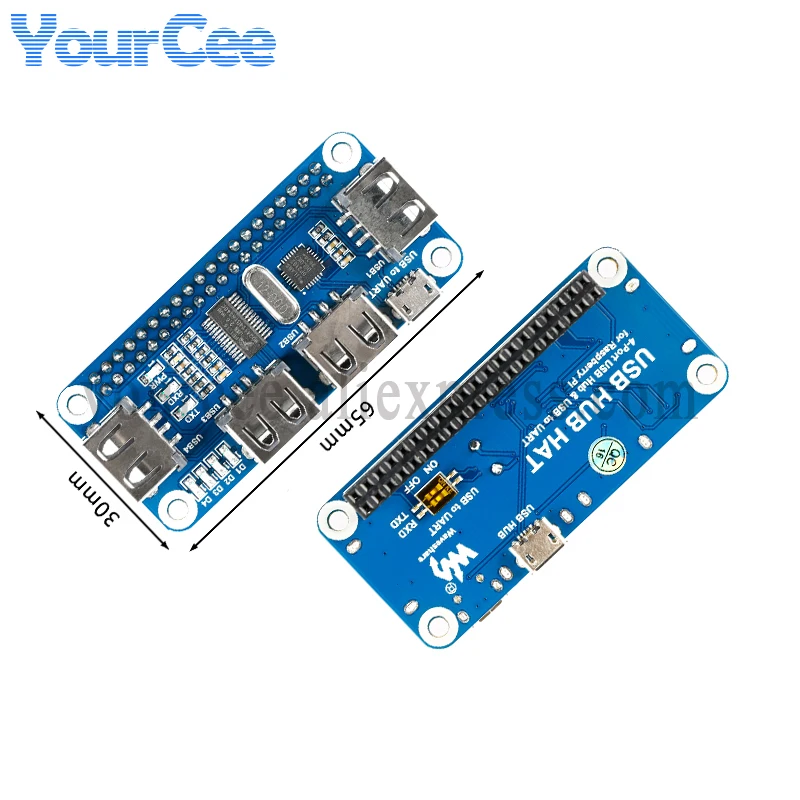 4 Ports USB HUB HAT for Raspberry Pi 3 / 2 / Zero W Extension Board USB to UART for Serial Debugging compatible with USB