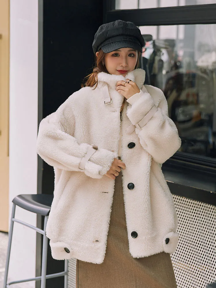 

Real Fur Coat Winter Jacket Women Sheep Shearling 300% Wool Coat Female Jacket Korean Long Coats Manteau Femme YT-006