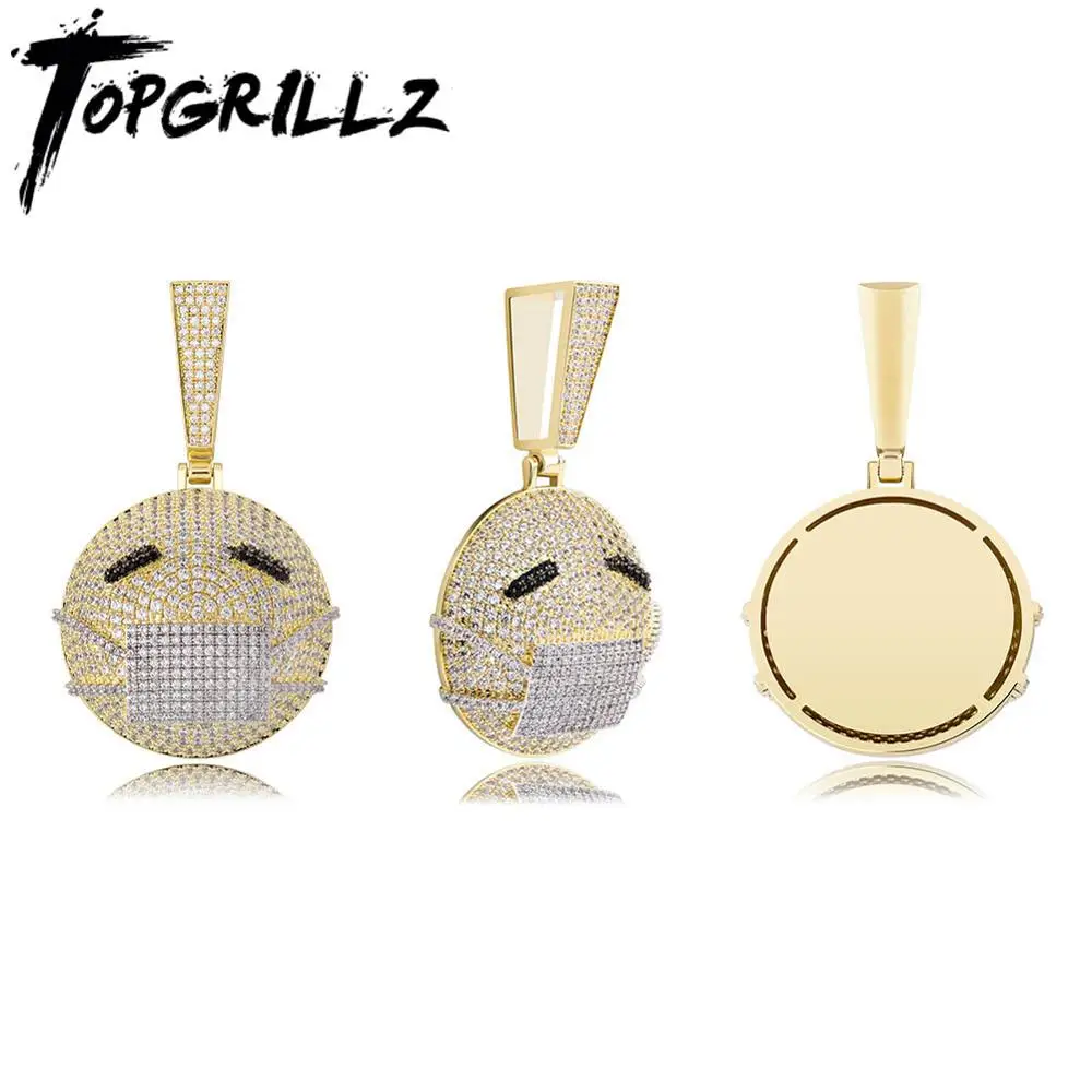 

TOPGRILLZ 2020 New Round Face Bad Mood Pendant Men's Iced Out Cubic Zirconia Pendant Hip Hop Fashion Delicate Jewelry For Gift