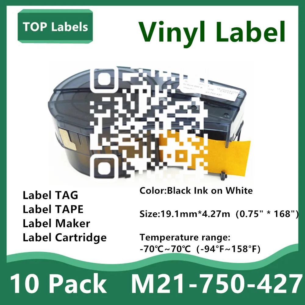 Imagem -01 - Cartridge 10pk Cartucho de Etiquetas de Vinil M21 750 427 Uso do Fabricante de Fita Bmp21-plus Bmp21-lab M210 M211 Cabo Impressora Datacom Tag 19.1 mm 4.9m 1 cartridge 10pk cartucho de etiquetas de vinil m21 750 427 uso do fabricante de fita bmp21 plus bmp21 lab m210 m211 cabo impressora datacom tag 191 mm 49m 1 01