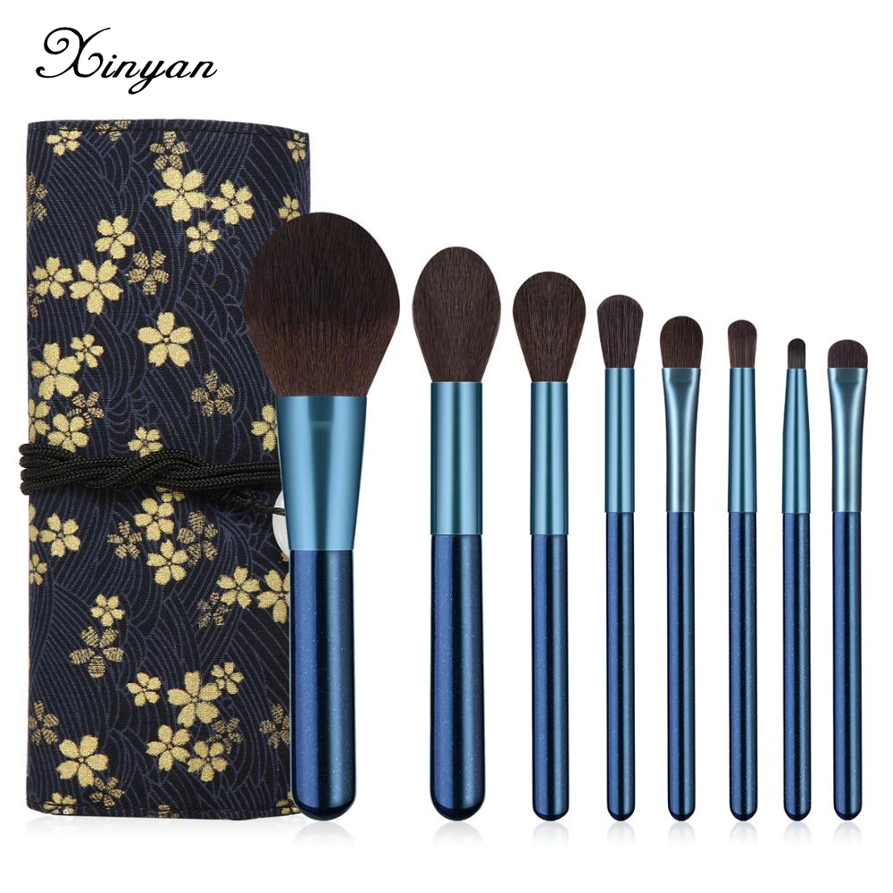 XINYAN 8pcs Blue Makeup Brushes Set With Bag Fashion Professional Cosmetic Beauty Make Up Brushes Set Cosmetic Beauty Tools Kits