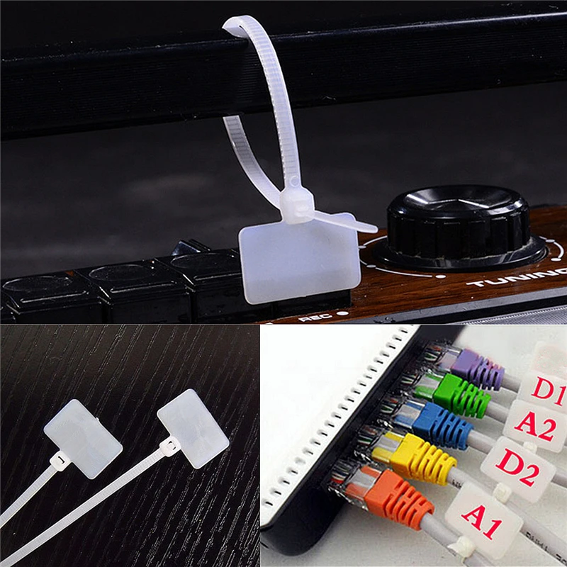 100Pcs Zip Ties Write Wire Power Cable Label Mark Tag Nylon Self-Locking Tie Network Cable Marker Cord Wire Strap Zip